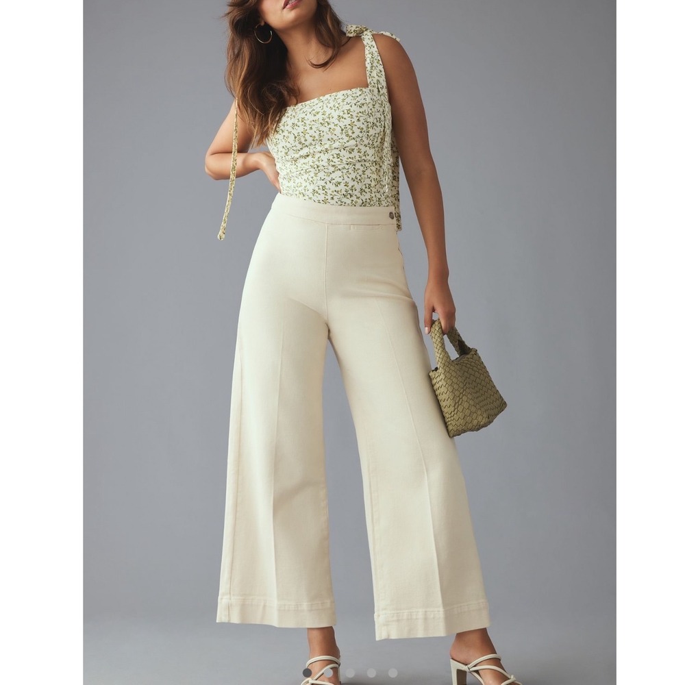 Pilcro Anthropologie Skipper twill  High-Rise Crop Wide Leg Jeans Cream 28 29